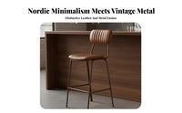 Industrial Design Upholstered High Chair with Backrest Retro Design Ribbed Back High Stool Soft Padded Seat Seating Furniture Footrest Included for Bar Owners, Homeowners, Interior Decorators, Cafe, Restaurant, Kitchen, Dining Room