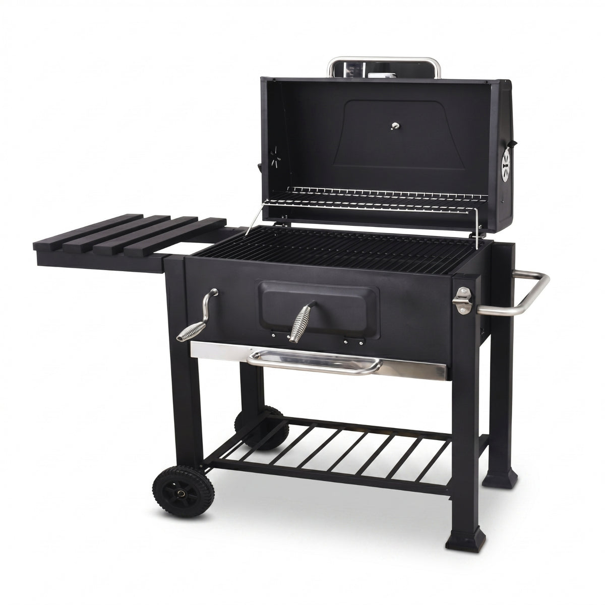 Wheeled Briquette Grill Built-in Thermometer Briquette Grill Flank Shelf