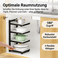 Adjustable Kitchen Pot Rack, Pan Organizer for Small Kitchens, 53x27cm, Freestanding Kitchen Shelf Height-Adjustable, Matte Dark Gray/White