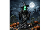 Light-up Witch Statue with Skull Base Glowing Witch Figurine Spooky Ornament Eerie for Courtyard