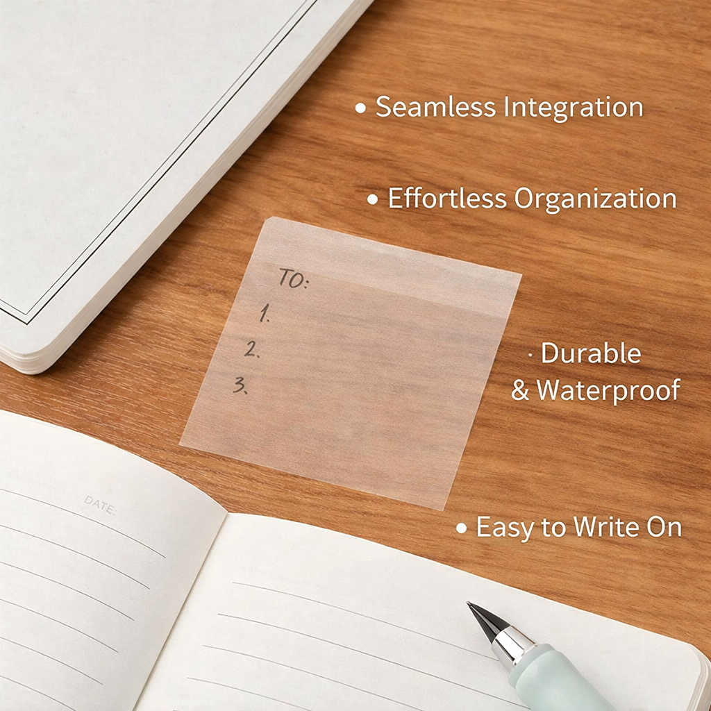 Waterproof Transparent Sticky Notes for Students Pads for Journaling Office Essentials Women, Translucent Removable Tabs See-Through
