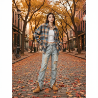 Long Sleeve Plaid Shirt Versatile Retro Plaid Blouse Comfortable Loose Fit Checkered Shirt for Young Adults, Students, Commuting, Daily Wear, Travel