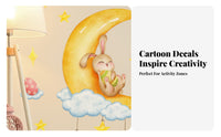 Bunny on Moon Nursery Sticker Easy to Apply Wall Decal for Kids, Young Children, Playroom, Living Room