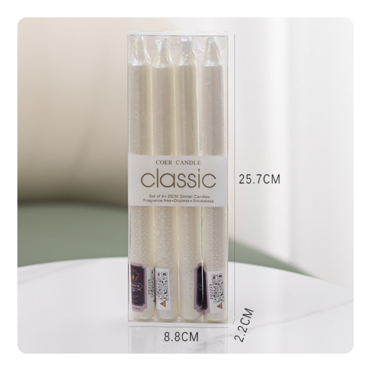 4 Pieces Flat Top White Pillar Candle Visible Wick Slim Pillar Candle 25.7 Cm Long