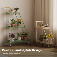 Floor-Standing Multi-Level Rolling Flower Pot Holder Movable with casters Plant Rack Space-Saving Tiered Stand Sturdy Base for Indoor Gardeners, Homeowners, Balcony, Living Room, Small Spaces, Bedroom