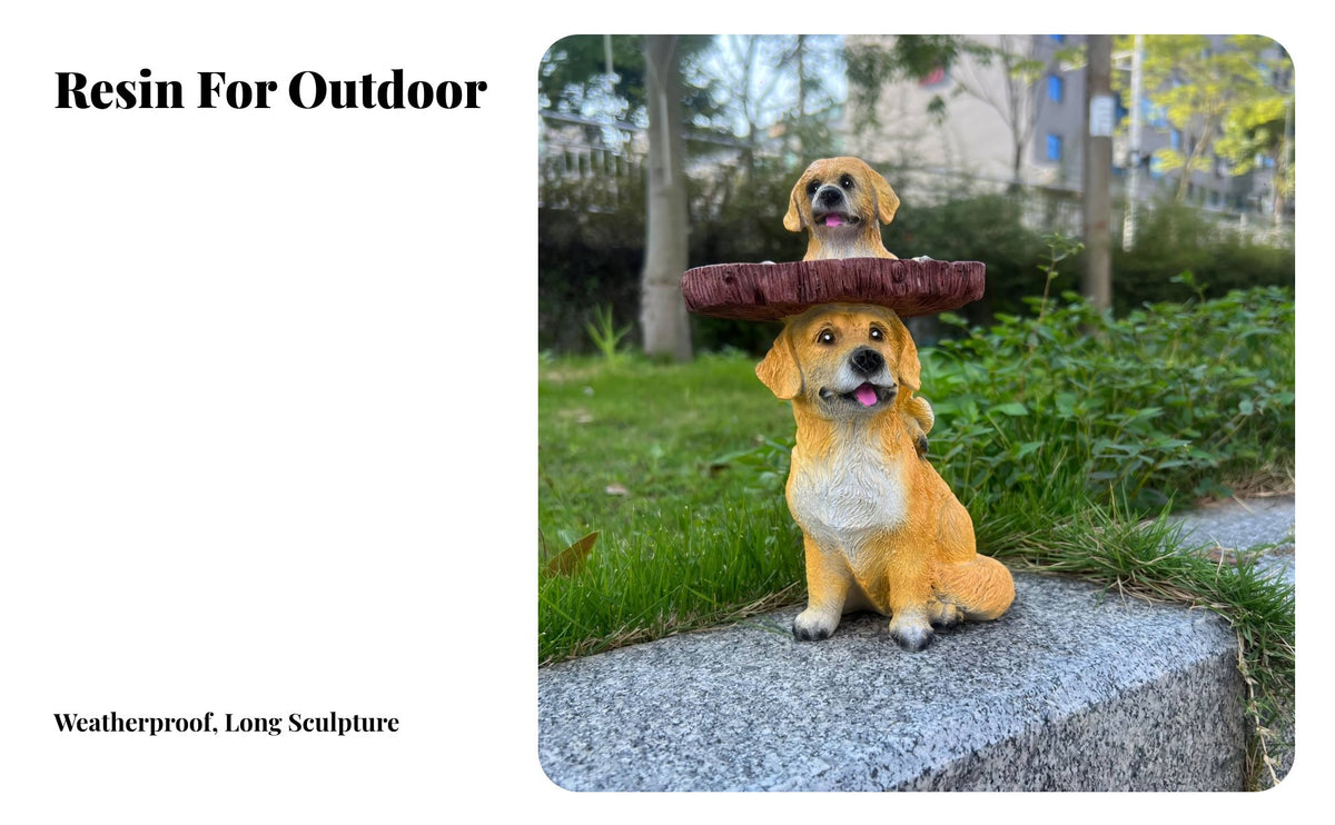 Dog Statue Bird Feeder Weather-Resistant Puppy Bird Feeder Waterproof Resin Dog Sculpture for Gardeners, Yard, Patio, Porch