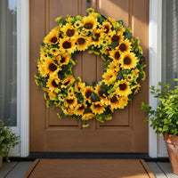 Vibrant and Cheerful Artificial Golden Bloom Wreath All Season Decor Front Door Golden Bloom Hanger Realistic Look Yellow Floral Door Wreath Maintenance-Maintenance-Easy for Autumn, Wedding