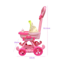 Textile Canopy Pink Doll Stroller Push Handle Pink Toy Stroller Front Tray Storage Platform for Children