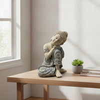 Zen Sleeping Buddha Figurine Garden Seated Buddha Ornament Relief Sculpture Carved for Tea Room