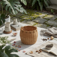 Handwoven Wicker Storage Basket Handcrafted Woven Basket with Handles Lightweight for Kitchen