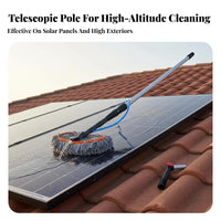 No-Scratch Soft Bristles Photovoltaic Panel Cleaning Brush Lightweight Telescoping Solar Panel Brush Adjustable Angle Water Fed Cleaning Pole Easy Installation for Homeowners, Professional Cleaners, Business Owners, Roofs, Glass Panes, Exterior Walls
