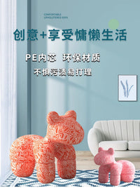 网红小马椅子儿童凳动物造型创意休闲座椅客厅装饰摆件落地送礼物 【豪华款+送轮子】特大号灰天鹅绒+海绵+PE内芯