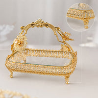 European-Style Glass Fruit Tray with Metal Frame Ornate Decorative Serving Tray with Handle Footed Clear for Home Decorators, Hosts, Tea Table, Hotel Reception