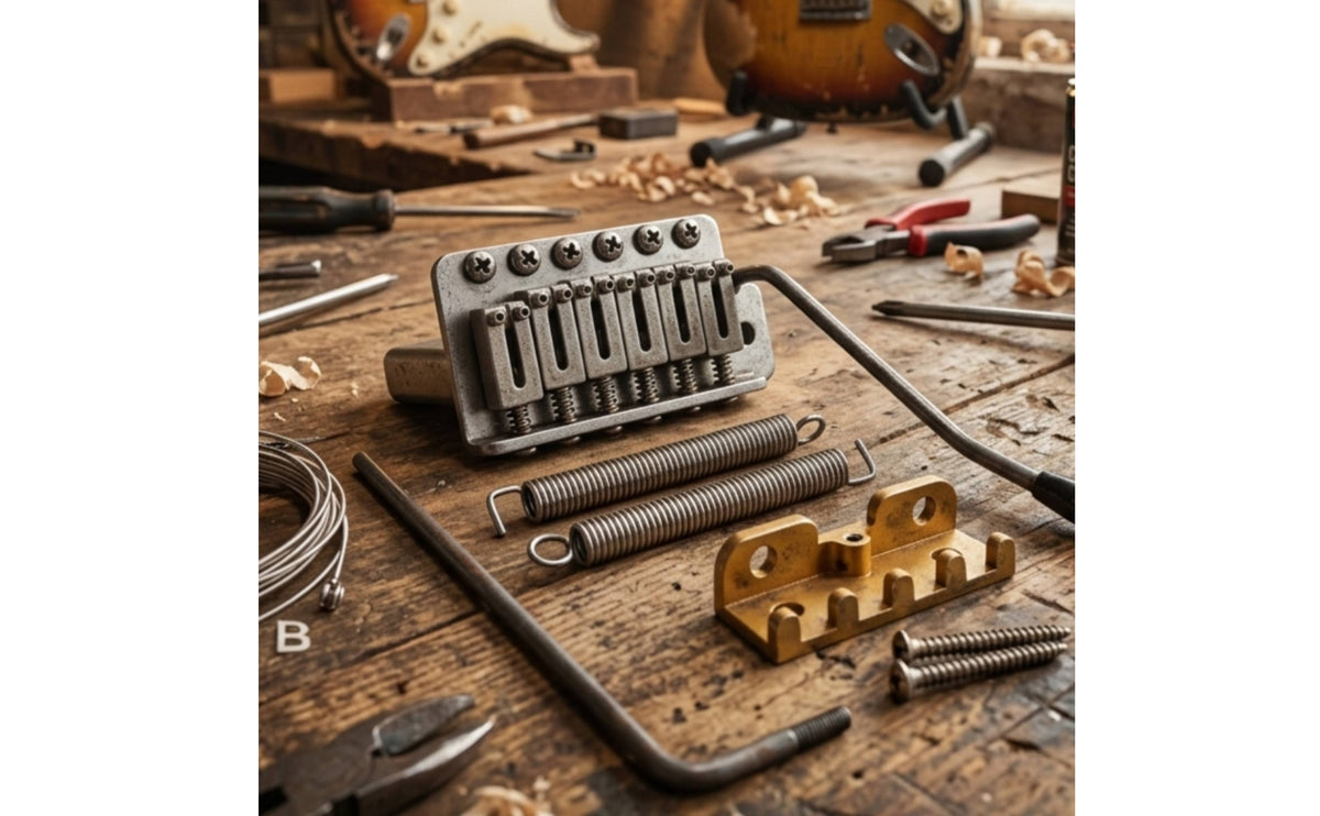 Guitar Bridge with Tremolo Arm Chrome Tremolo Bridge with Block Adjustable for Guitarists