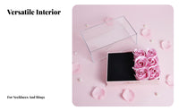 Rose Flower Jewelry Box Double Compartment Clear Acrylic Gift Box Romantic Design Necklace Band Presentation Case for Wife, Women, Anniversary