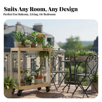 Multitier Design Rolling Plant Cart Floor-Standing Flower Rack with casters Household Storage Space-Saving for Home Decorators, Event Planners, Balcony, Living Room, Garden, Outdoor