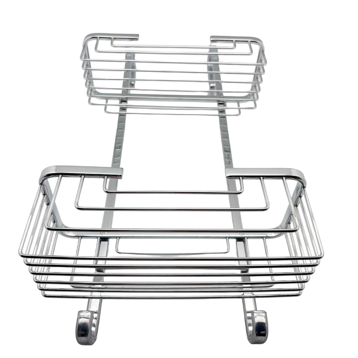 METALIQUE 201 Stainless Steel Double-Layer Bathroom Organizer Shelf, Square Wire Basket, Chrome