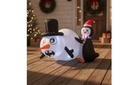 Outdoor Inflatable Snowman with Penguin Self-Inflating Inflatable Snowman Colorful Christmas Decoration Bright for Garden