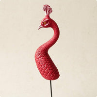 Textured Resin Peacock Statue Curved Neck Peacock Stake Decor Pointed Beak Ornament Insert Small Crest for Arrangement, Display
