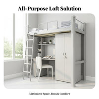 Loft Bed with Desk and Wardrobe Unified Design Dormitory Bed Workstation Space-Saving for College Students, Teenagers, Small Apartment, Home Office