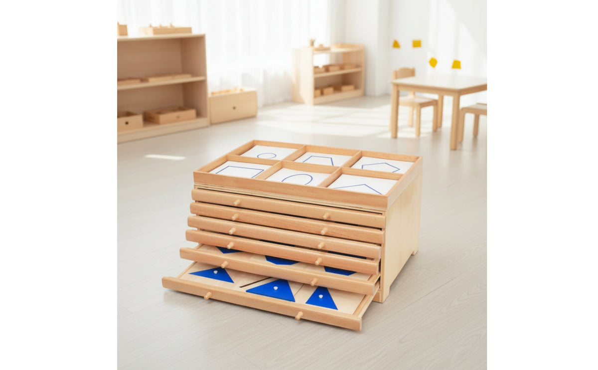 Inlay Cabinet with Drawers Educational Geometric Demonstration Tray Wooden Furniture for Teachers, Homeschool