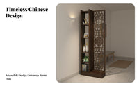 Chinese Design Entryway Cabinet Double-Sided Wooden Partition Screen with Shelves Solid Wood Entryway Divider Cabinet for Adults, Office Workers