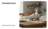 Creative Design Bunny in Carrot Car Figurine Hand-Painted Feature Rabbit Driving Carrot Vehicle Statue Easter Bunny Resin Ornament for Desktop, Office