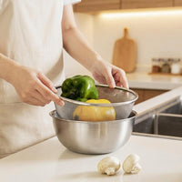 Stainless Steel Bowl and Strainer Set, Thickened Mixing Bowl for Whisking Bowl and Salad Bowl, Modern Minimalist Style for Home Kitchen Use