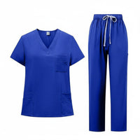 Stretch Material Scrub Set Breathable V-Neck Scrub Top and Pants Moisture Wicking Solid Color Medical Attire Wrinkle Resistant for Healthcare Professionals, Caregivers, Veterinarians, Hospital, Medical Facility, Operating Room, Tooth Care Office