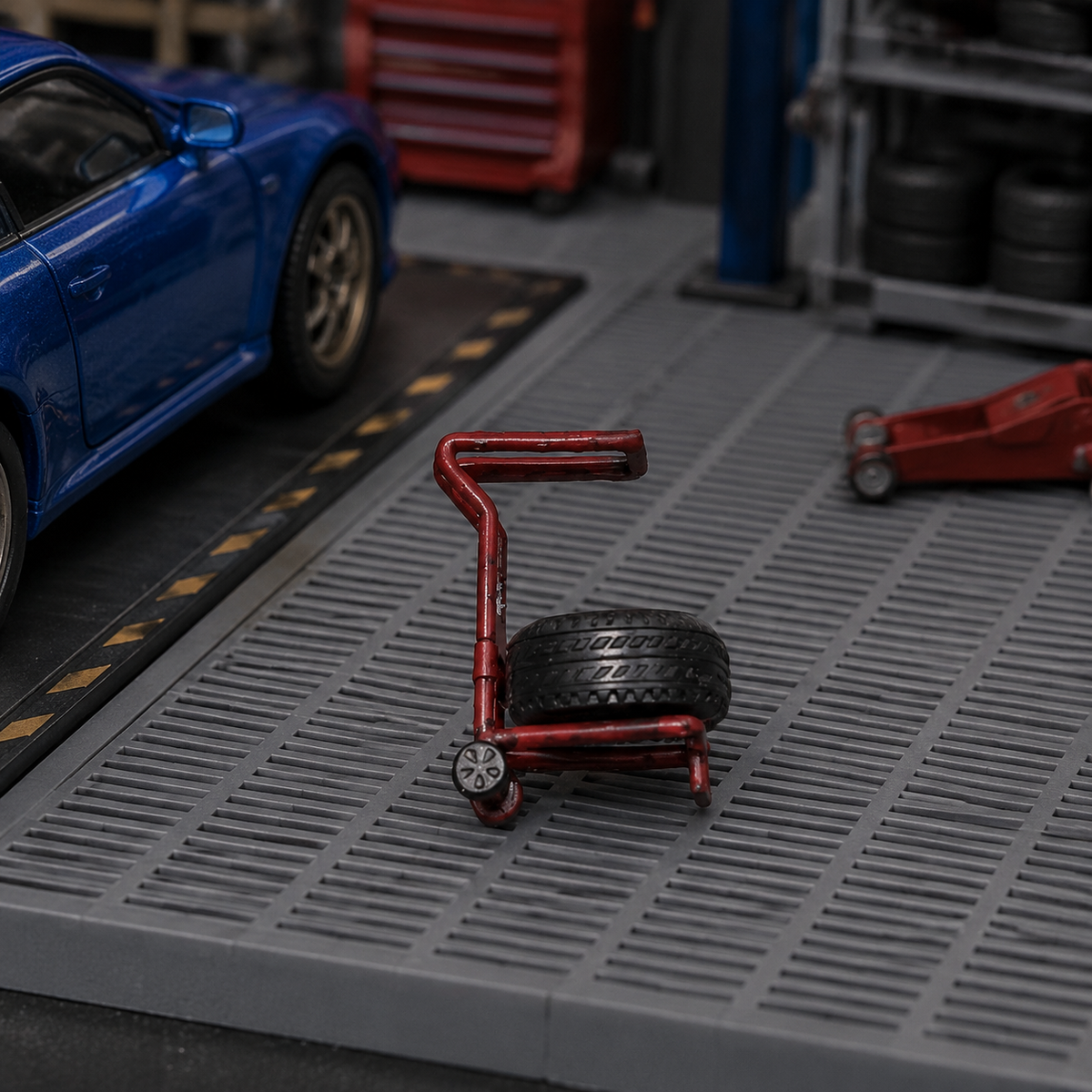 Miniature Tire Dolly, 1/64 Scale, Model Tire Dolly, Garage Diorama Accessories, Approximately 2cm, Resin-made