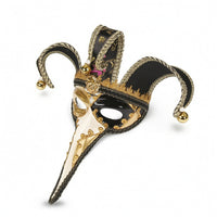 Carnivalesque Fool Face Covering Glittered Mask with Bells Elongated for Theater