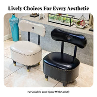 Rivet Detailing Bow-Back Vanity Stool Versatile Upholstered Vanity Stool Padded Seat Accent Chair Sturdy Construction for Homeowners, Teenagers, Children, Entryway, Living Room, Bedroom, Bathroom
