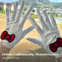 2 Pieces Women's Golf Gloves Wear-Resistant women's Golf Glove Sturdy Cartoon Bow Sports Gloves for Female Golfers, Driving Range, Outdoor