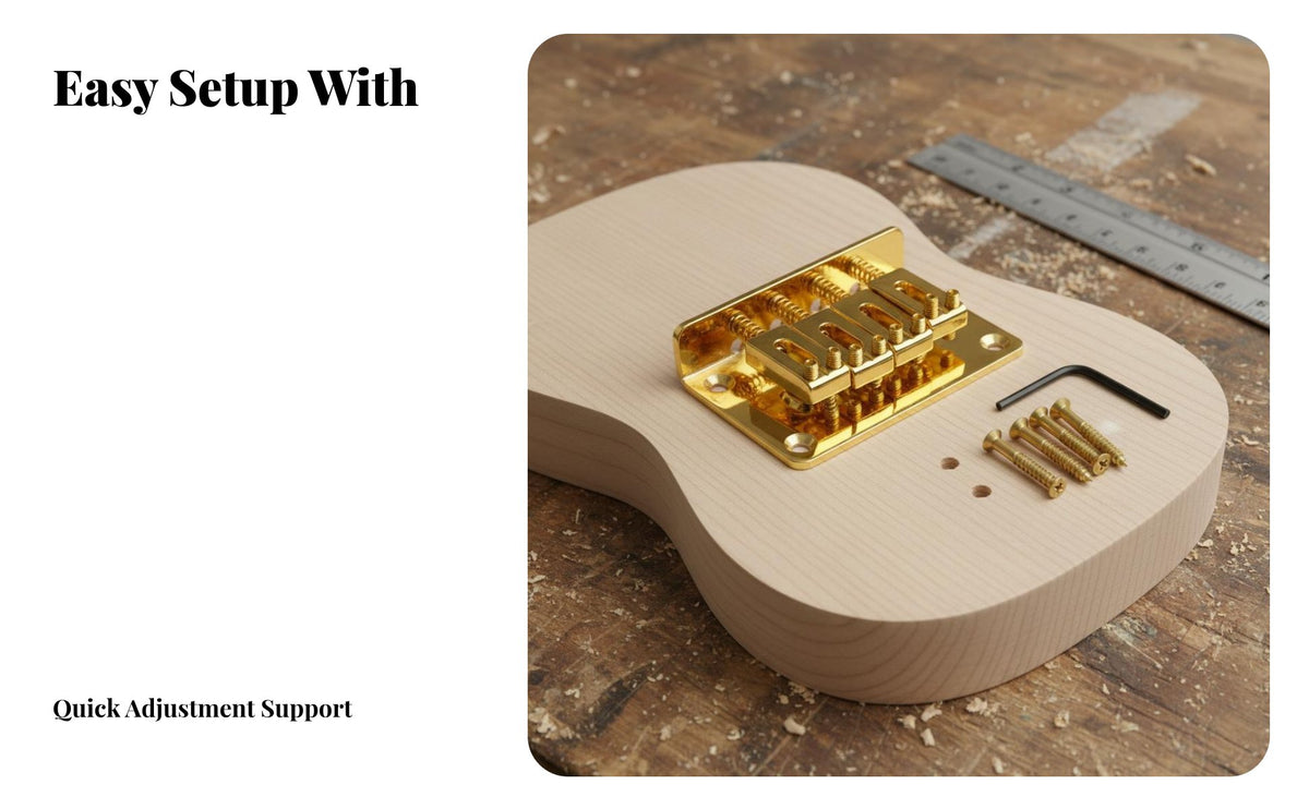 Adjustable Saddles 4 String Hardtail Bridge Long-Lasting Metal Construction 4 String Fixed Bridge Chrome Finish Electric Guitar Tailpiece Easy to Assemble for DIY Enthusiasts, Guitarists, Musicians, Upgrading Guitars, Workshop, Music Studio
