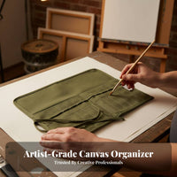 Multi-Slot Organization Canvas Brush Roll Portable Roll-up Paint Brush Case Secure Tie Closure Paintbrush Storage Pouch Safeguarding for Art Students, Artists, Painters, Travel, Outdoor Painting