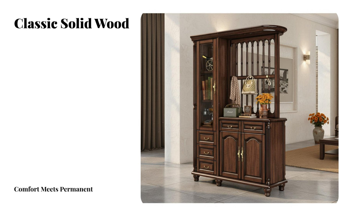 Partiti Single D Storage Solid Wood Screen Cabinet Multi-Functional Design Walnut Entryway Cabinet Rich Finish Home Furniture Long-Lasting for Homeowners, Interior Decorators, Collectors, Hallway