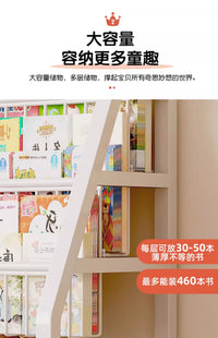 儿童书架家用绘本架一体阅读区移动玩具收纳架置物架落地简易书柜 【升级加粗材质】90cm移动款/4层书架+1层收纳+3白盒