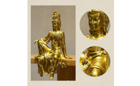 Seated Guanyin Sculpture Ornate Guanyin Figurine Carved Kuan Yin Figurine for Buddhists, Collectors, Meditation Corner, Tea Room, Entryway