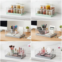 Storage Basket Transparent Storage Basket with Handles Foldable Clear Organizer Tray for Organizers, Students, Office, Fridge, Pantry