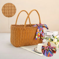 Shopping Basket with Bow Wicker Basket with Double Handles Sturdy