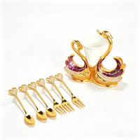 Gold-Tone Swan Utensil Holder Ornate Swan Holder with Cup Insert Jeweled for Hosts