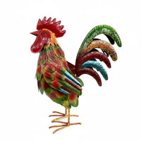 Metal Cockerel Statue Vintage Style Iron Cockerel Decor Sculpture Lively Feathers Chicken Ornament for Patio, Balcony