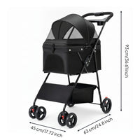 4-Wheel Pet Stroller with Storage Basket Portable Foldable Pet Stroller Lightweight Stroller with Mesh Panels Breathable for Young Dogs