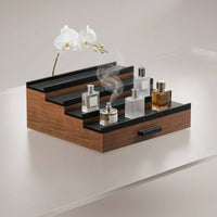 Stepped Display Rack with Drawer Wooden Perfume Stand Rectangular Cosmetic Display Stand for Dresser