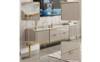 TV Cabinet with Drawers Contemporary Television Stand with Drawer Marble-Look Media Console with Drawer for Living Room, Apartment