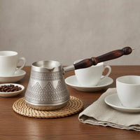 Handmade Turkish Cezve Silver Finish Copper Cezve Pot Double-Layered Turkish Coffee Pot Heat-Tinned