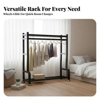 Heavy Duty Standalone Standing Garment Rack Large Capacity Rolling Clothes Rack Stable & Sturdy Mobile Coat Stand Easy Assembly for Boutique Owners, Renters, Students, Bedroom, Balcony, Living Room, Entryway