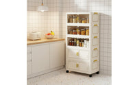 Multi-Tier Storage Unit Large Capacity Foldable Storage Cabinet Material Stackable Organizer Bins with Doors for Living Room, Playroom