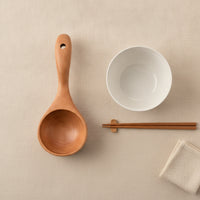 Beech Wood Spoon Long Handle Wooden Ladle Soup Ladle with Hanging Hole Deep Bowl Wooden Serving Spoon Smooth for Home Cooks