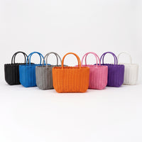 Large Plastic Woven Storage Basket with Handles for Shopping, Groceries, and Organization